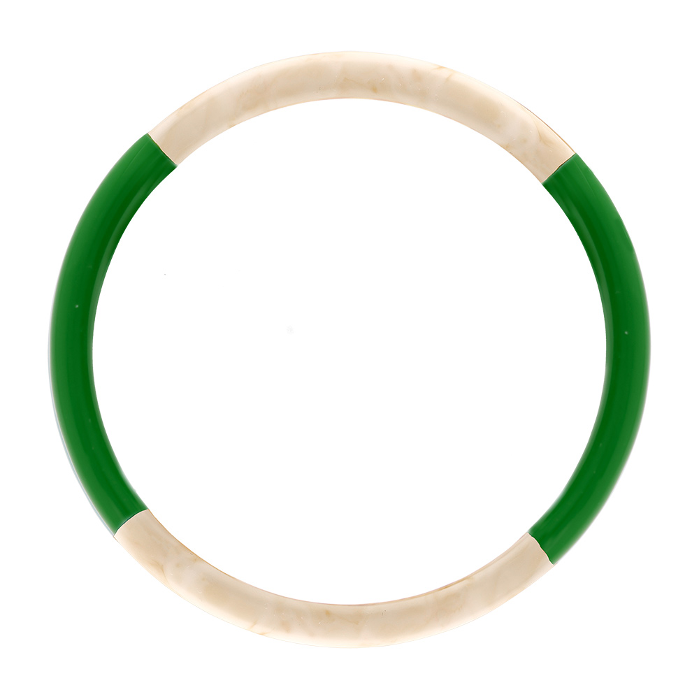 Bracelet jonc 6mm en r�sine couleur ivoire et vert - 60mm - Vue 1