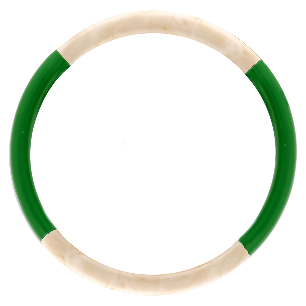 Bracelet jonc 6mm en r�sine couleur ivoire et vert - 63mm - Vue 1