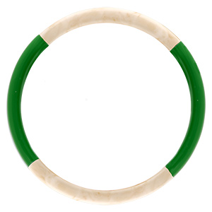 Bracelet jonc 6mm en r�sine couleur ivoire et vert - 63mm