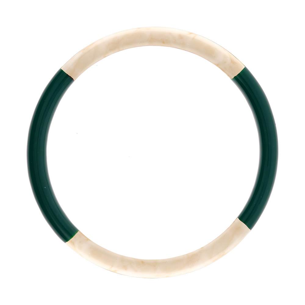 Bracelet jonc 6mm en r�sine couleur ivoire et vert anglais - 60mm - Vue 1