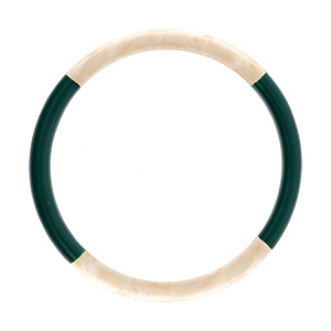 Bracelet jonc 6mm en r�sine couleur ivoire et vert anglais - 60mm