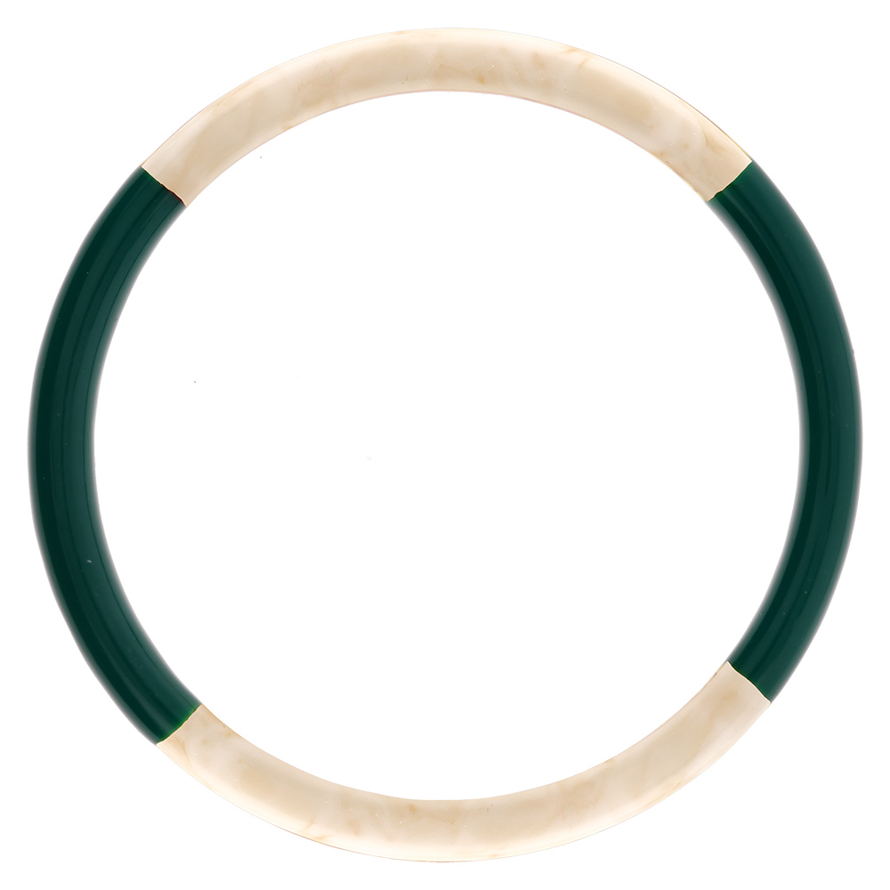 Bracelet jonc 6mm en r�sine couleur ivoire et vert anglais - 63mm - Vue 1