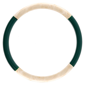 Bracelet jonc 6mm en r�sine couleur ivoire et vert anglais - 63mm