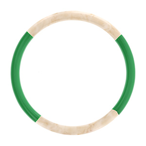 Bracelet jonc 6mm en r�sine couleur ivoire et vert clair - 60mm