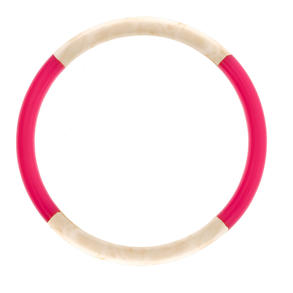 Bracelet jonc 6mm ren �sine couleur ivoire et fushia - 60mm - Vue 1
