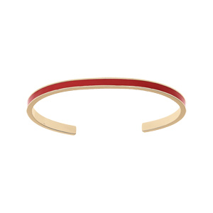Bracelet jonc acier et PVD dor rigide largeur 4mm diamtre 58mm rsine rouge - Vue 1