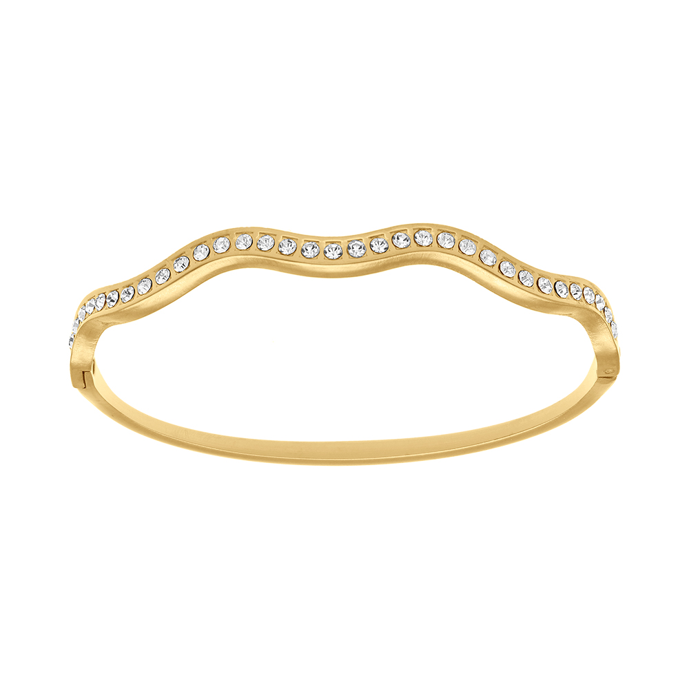 Bracelet jonc articul� en acier dor� avec oxydes blancs - Vue 1