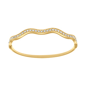 Bracelet jonc articul en acier dor avec oxydes blancs