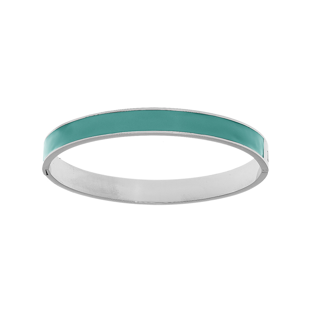 Bracelet jonc en acier articule fond couleur turquoise largeur 8mm diamtre 60mm - Vue 1