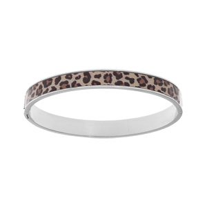 Bracelet jonc en acier articule motif lopard largeur 8mm diamtre 60mm - Vue 1