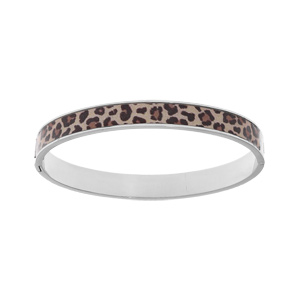 Bracelet jonc en acier articulée motif léopard largeur 8mm diamètre 60mm - Vue 1