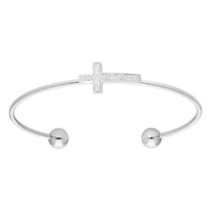 Bracelet jonc en acier avec Croix en glitter blanc - Vue 1