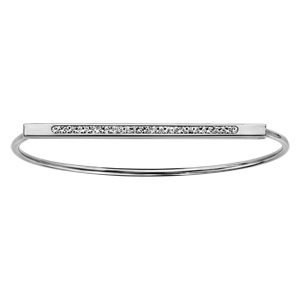 Bracelet jonc en acier demi rond avec barrette orne de strass blancs - Vue 1