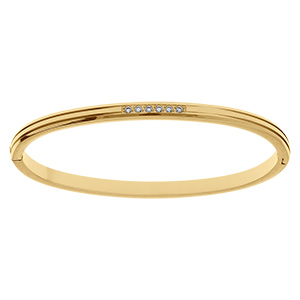 Bracelet jonc en acier dor� articul� avec oxydes blancs sertis