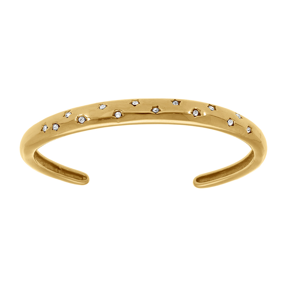 Bracelet jonc en acier dor parsem d\' etoiles d\' oxydes blancs - diamtre 57mm - Vue 1