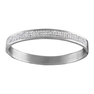 Bracelet jonc en acier et empierré avec bande d\'oxydes blancs - Vue 1