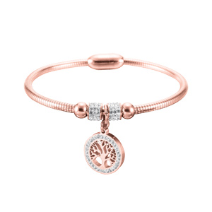 Bracelet jonc en acier et PVD rose rainur avec pampille arbre de vie - Vue 1