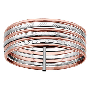 Bracelet jonc en acier et PVD rose semainier avec anneaux lisses et diamants - Vue 1