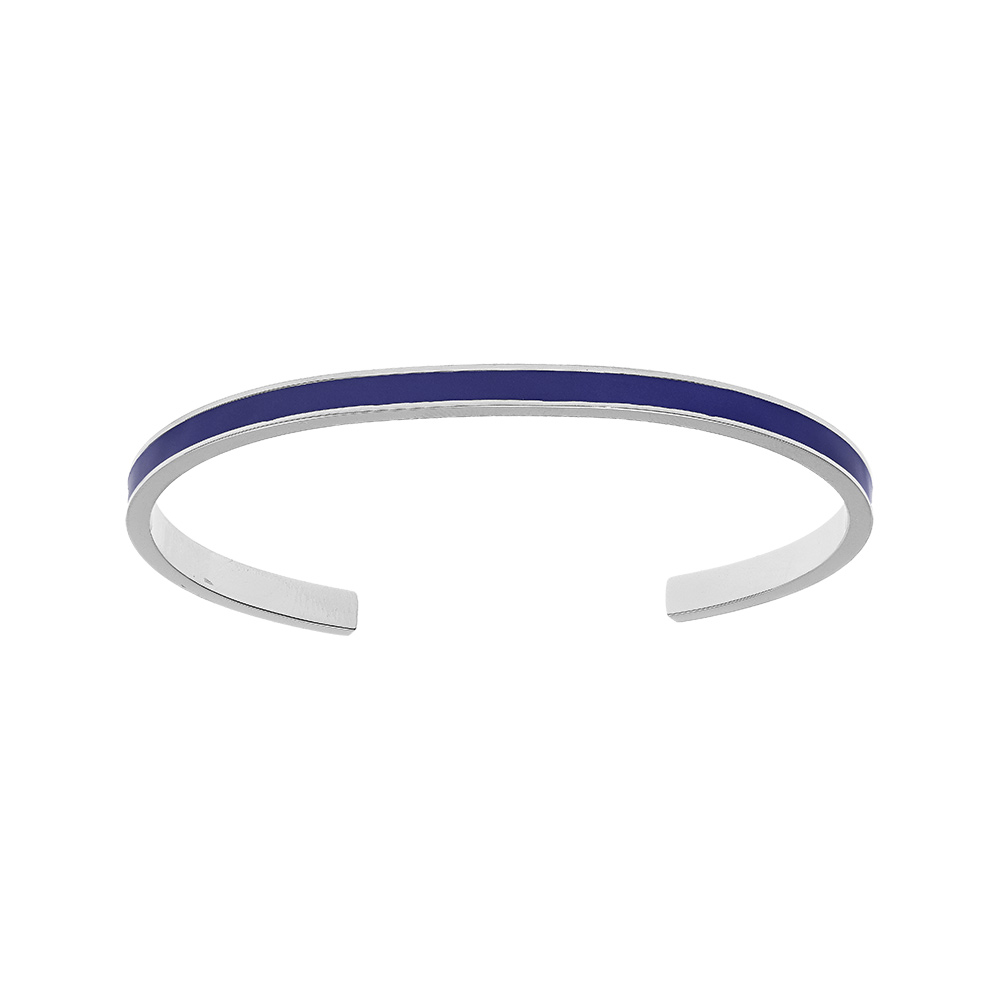 Bracelet jonc en acier fond bleu largeur 4mm ouvert diam�tre 58mm - Vue 1