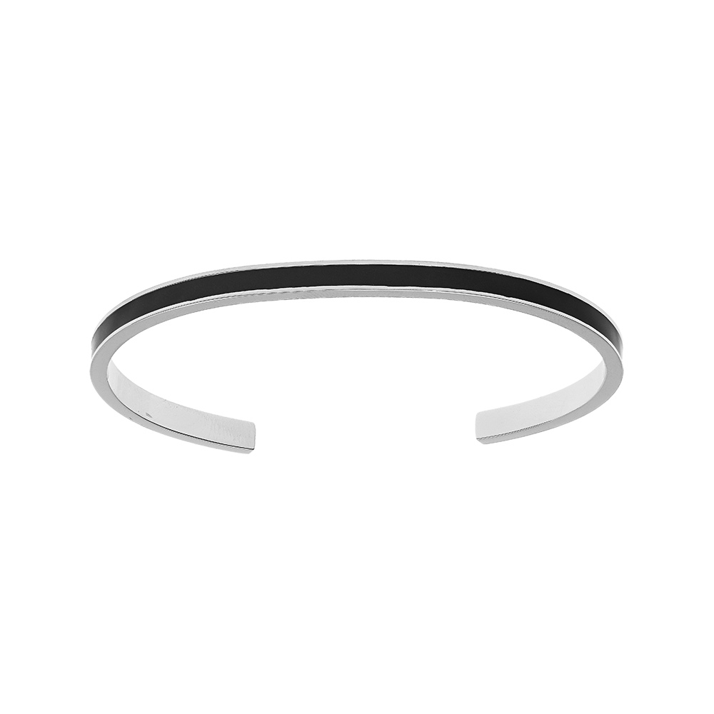 Bracelet jonc en acier fond noir largeur 4mm ouvert diamtre 58mm - Vue 1