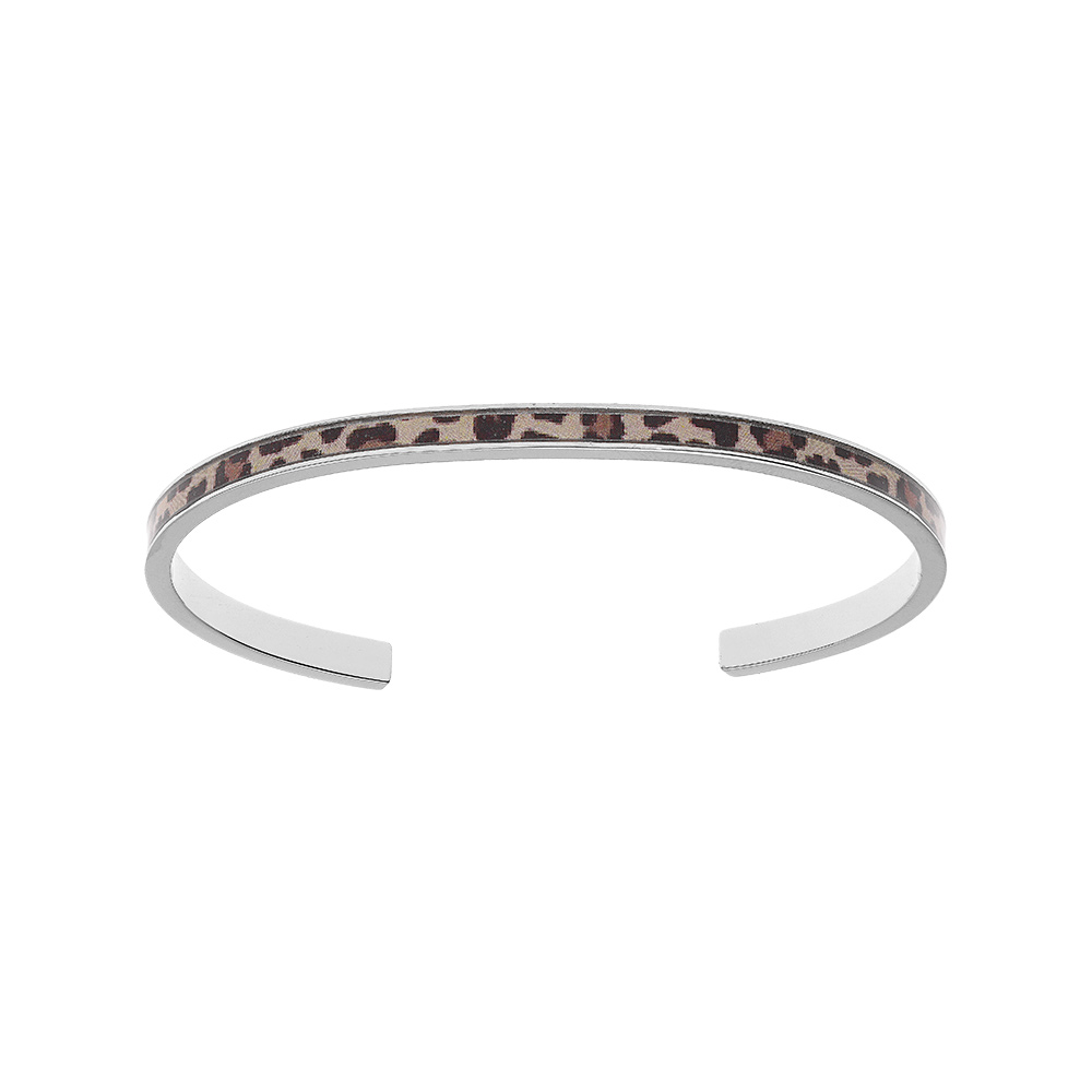 Bracelet jonc en acier motif lopard largeur 4mm ouvert diamtre 58mm - Vue 1