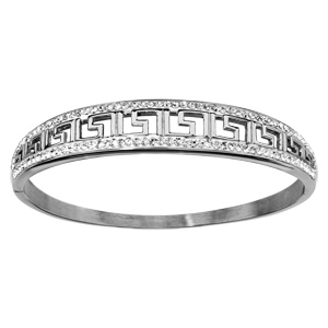 Bracelet jonc en acier motifs grecs aux contours empierrés - Vue 1