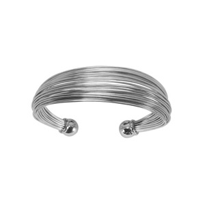 Bracelet jonc en acier ouvert avec plusieurs fils et boules lisses aux extrémités - Vue 1