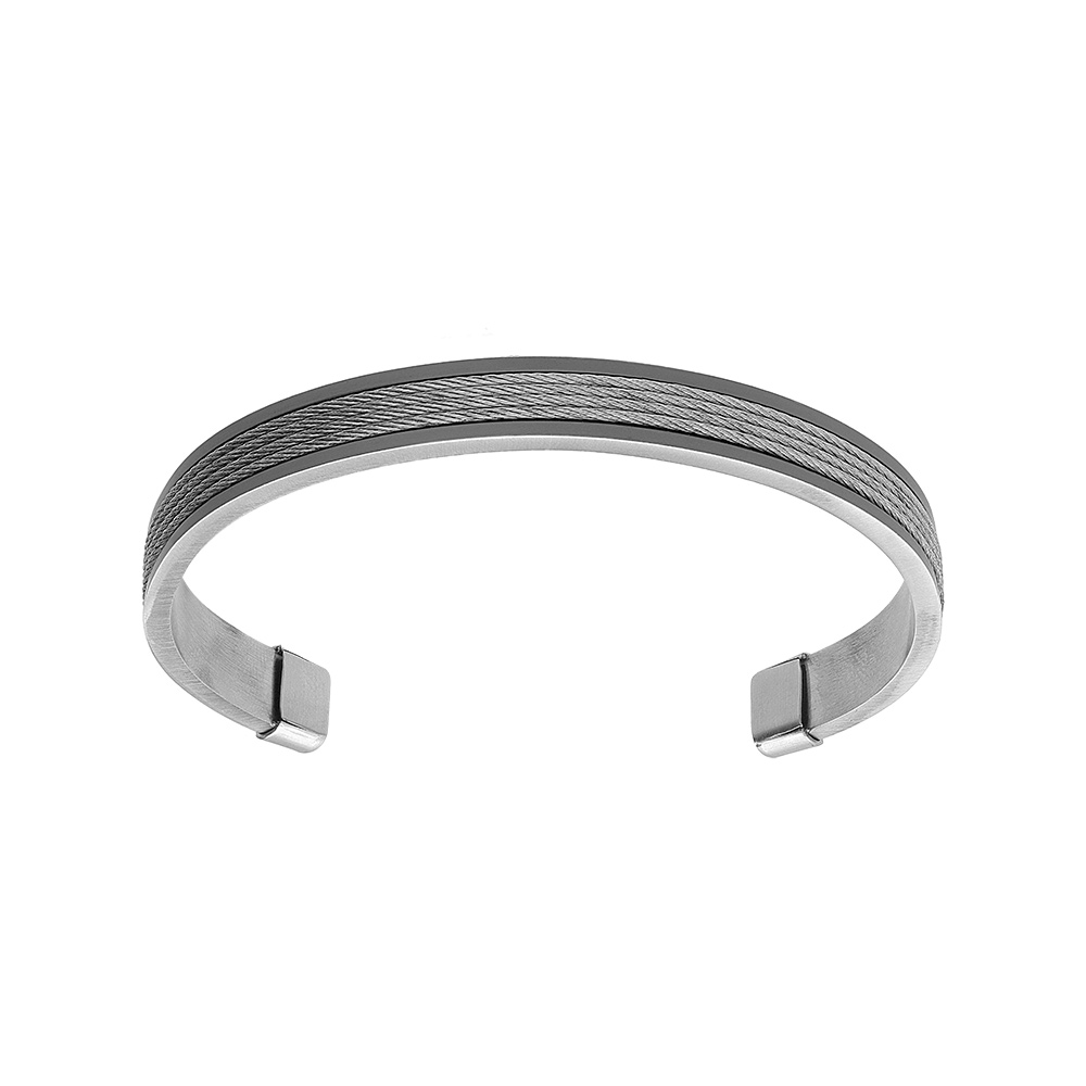 Bracelet jonc en acier ouvert et c�ble sur l\'ext�rieur 65 x 50mm - Vue 1