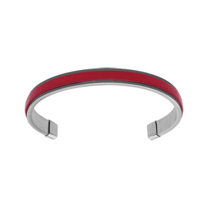 Bracelet jonc en acier ouvert et fond cuir lisse rouge vritable - Vue 1