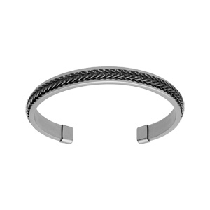 Bracelet jonc en acier ouvert tresse sur l\'extrieur 63 x 50mm - Vue 1