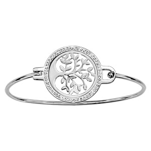 Bracelet jonc en acier pastille ronde 53mm X 43mm motif Arbre de Vie résine et strass blanc - Vue 1