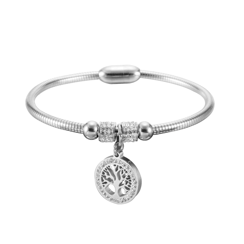 Bracelet jonc en acier rainur� avec pampille arbre de vie - Vue 1