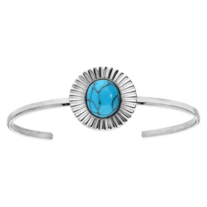 Bracelet jonc en acieravec motif stylis et perle turquoise - Vue 1