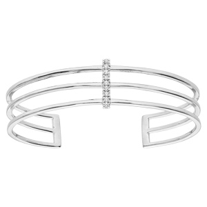 Bracelet jonc en argent rhodié ajouré avec barre d\'oxydes blancs sertis 55x45mm - Vue 1
