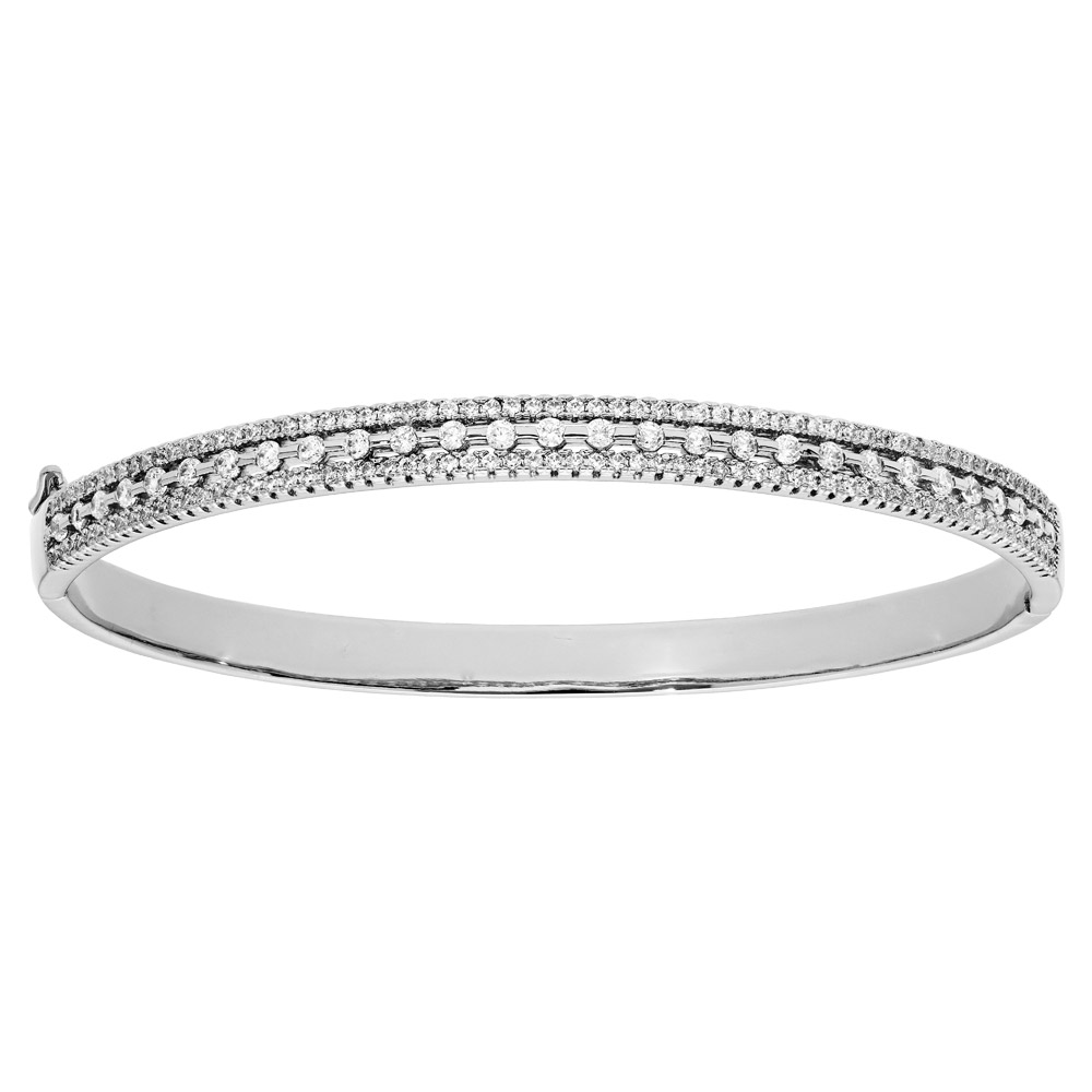 Bracelet jonc en argent rhodi� articul� oxydes blancs sertis 65x55mm - Vue 1