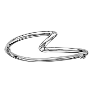 Bracelet jonc en argent rhodié articulé vague diamètre 60x55mm - Vue 1