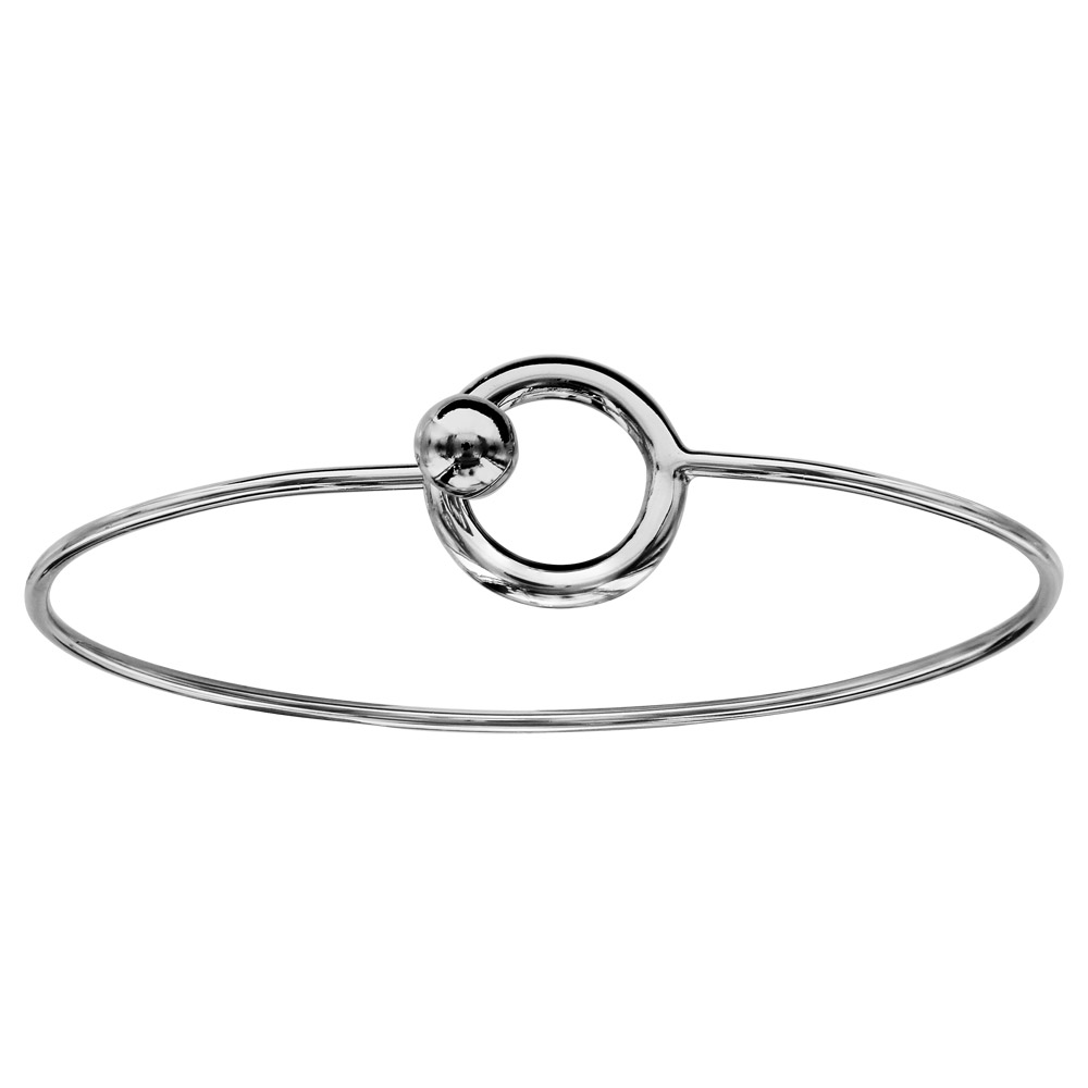 Bracelet jonc en argent rhodi� avec cercle �vid� et fermoir boule - Vue 1