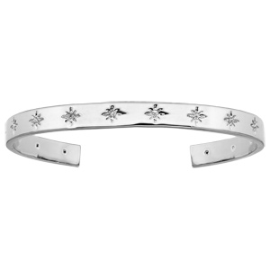 Bracelet jonc en argent rhodié avec motifs étoiles et oxydes blancs sertis - Vue 1