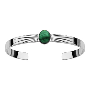 Bracelet jonc en argent rhodié avec pierre malachite véritable - Vue 1