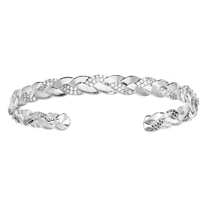 Bracelet jonc en argent rhodié avec torsade et oxydes blancs sertis - Vue 1