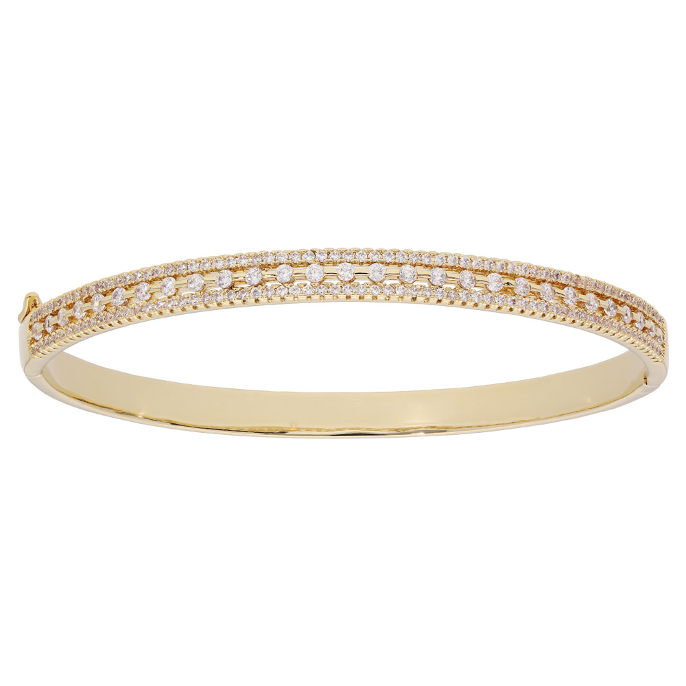 Bracelet jonc en plaqu� or avec oxydes blancs sertis - Vue 1