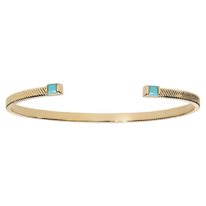 Bracelet jonc en plaqué or diamanté avec pierre carree couleur turquoise aux extrémités - Vue 1