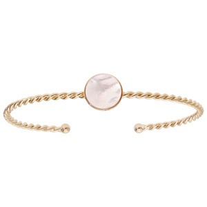 Bracelet jonc en plaqué or fil torsadé et pierre Nacre véritable - Vue 1