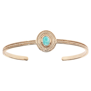 Bracelet jonc en plaqué or pastille avec pierre ovale Amazonite véritable - Vue 1