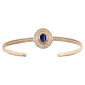 Bracelet jonc en plaqué or pastille avec pierre ovale Lapis Lazuli véritable - Vue 1