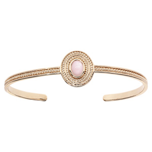 Bracelet jonc en plaqué or pastilleavec ovale pierre Quartz rose véritable - Vue 1