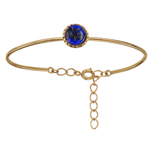 Bracelet jonc en plaqu or semi rigide avec pierre Lapis Lazuli vritable - Vue 1