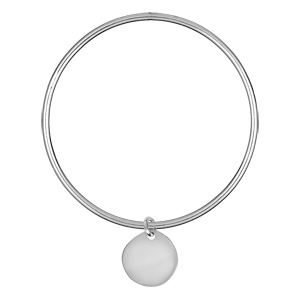 Bracelet jonc pour enfant en argent massif largeur 2mm et diamtre 54mm avec galet coulissant  graver - Vue 1