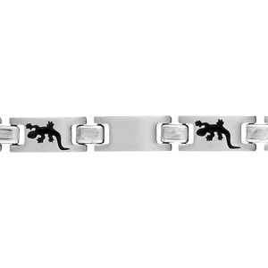 Bracelet junior en acier alternance de maillons lisses et maillons orns d\'une salamandre en rsine noire - longueur 16cm - Vue 1