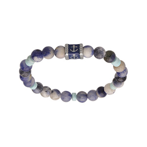 Bracelet junior en acier avec perles Sodalite et turquoise de synthse tube motif ancre - Vue 1